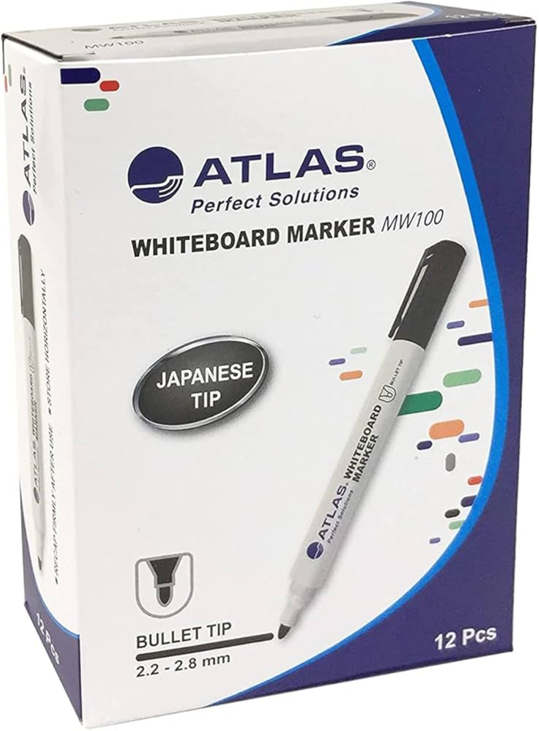 Atlas White Board Marker Bullet DZ=12EA BE AS-MW100-BE